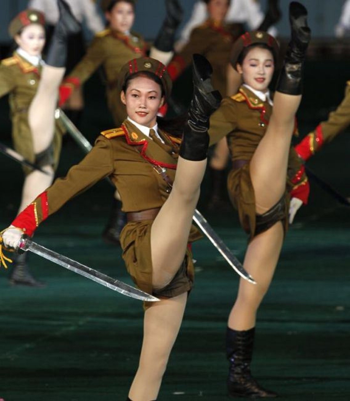 North Korean girls in uniform.