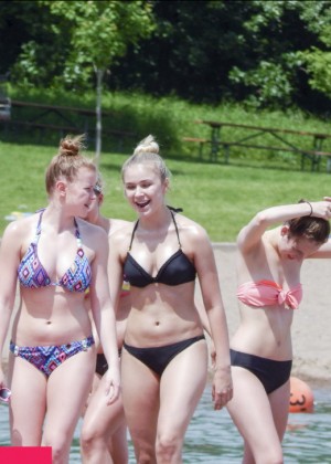 Teens from Norway on the beach in swimsuits